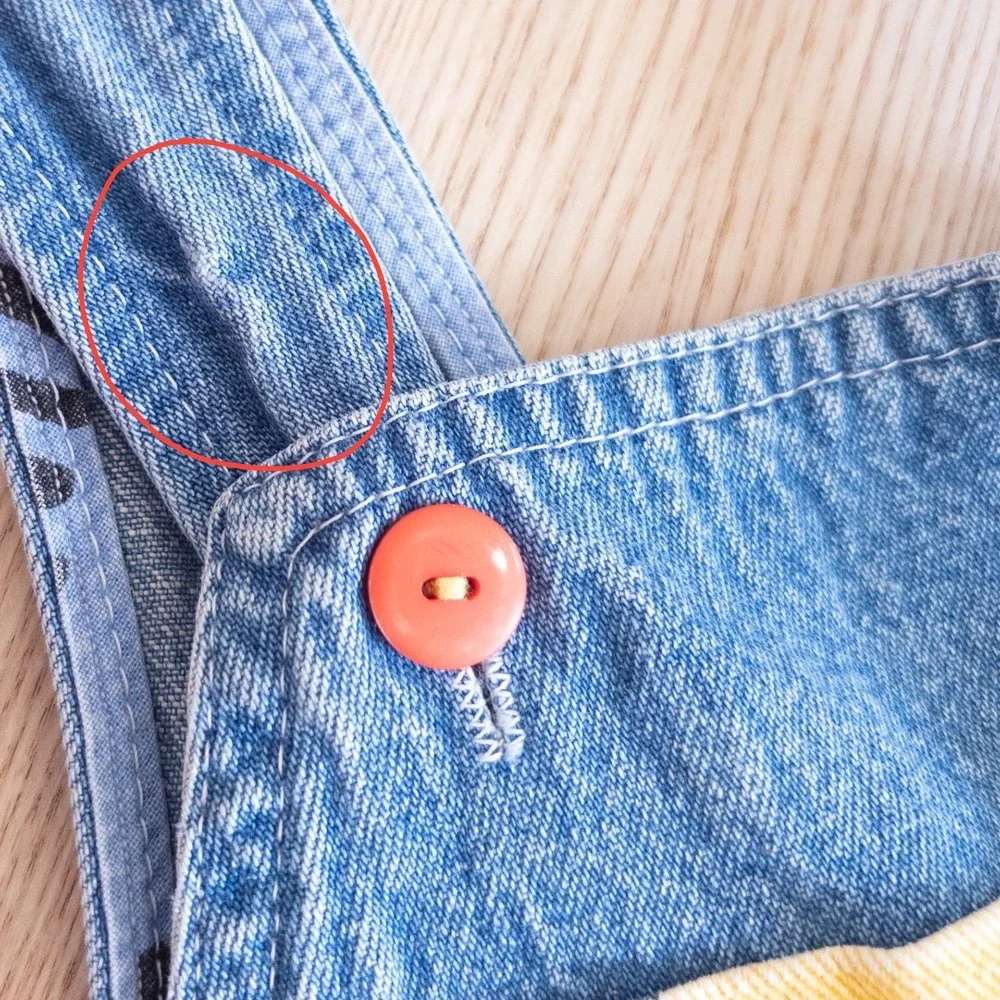 Vintage Cache-Cache Overalls Blue Denim Colorblock Question Print Kids 24 Months